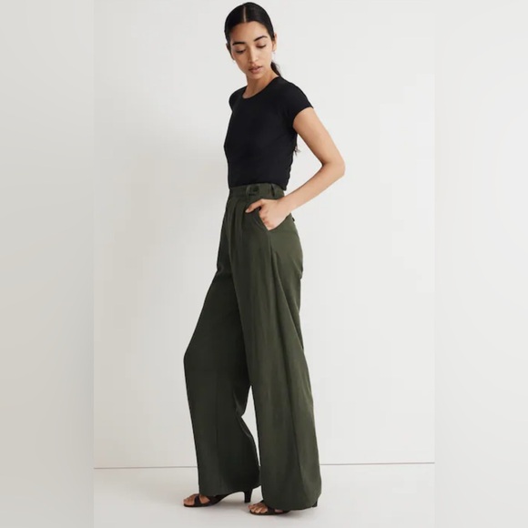 Madewell Pants - Madewell Olive Green Wide-Leg Pants
